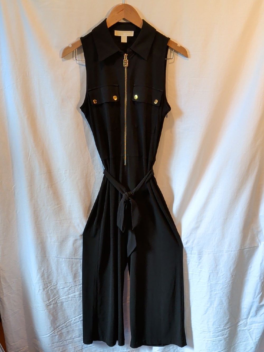 Michael Kors Black Sleeveless Jumpsuit with Tie Waist And Side Zip